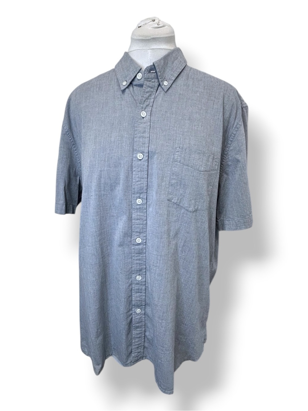 True Craft Mens Short Sleeve Button Down Shirt Chambray Blue XL